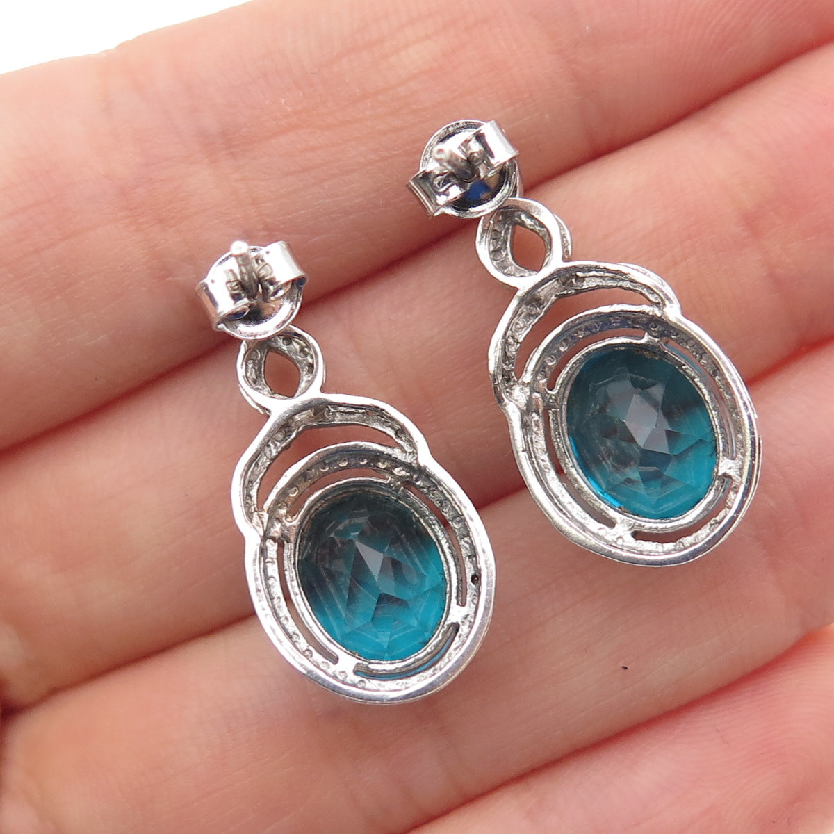 CHUCK CLEMENCY 925 Sterling Silver Real Diamond Accent & Apatite Dangle Earrings