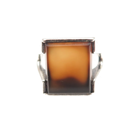 925 Sterling Silver Vintage Real Agate Modernist Ring Size 7