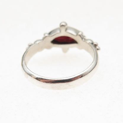 925 Sterling Silver Vintage Real Marquise-Cut Red Garnet Oxidized Ring Size 7