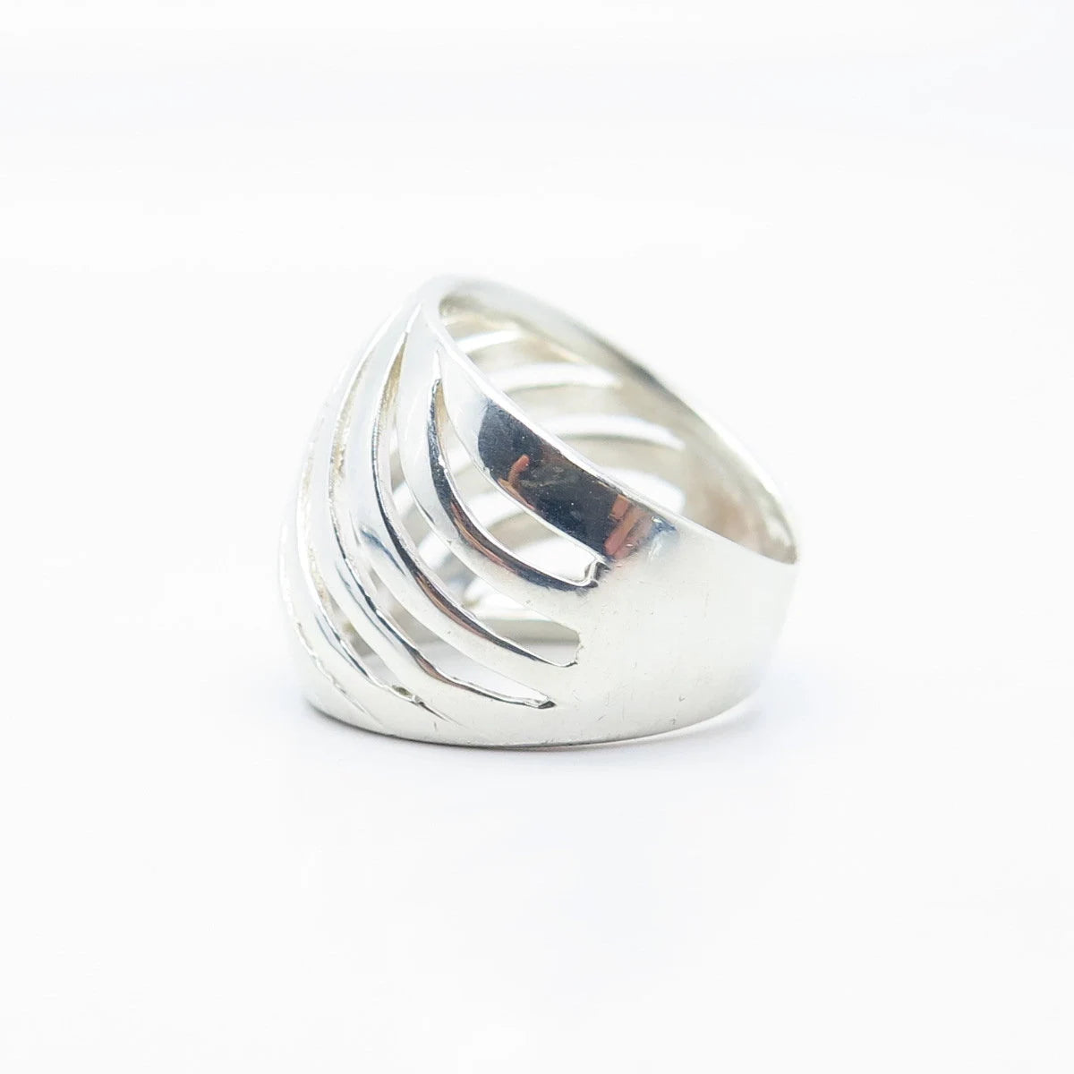 925 Sterling Silver Vintage Striped Wide Ring Size 7.5