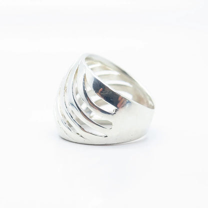 925 Sterling Silver Vintage Striped Wide Ring Size 7.5