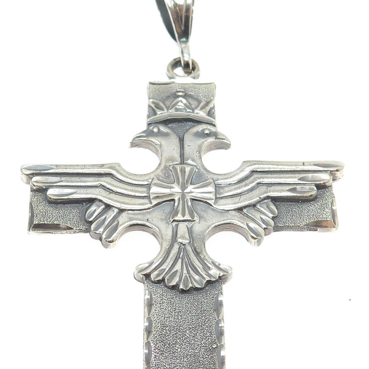 ONE OF A KIND 925 Sterling Silver Vintage Double Headed Eagle Cross Pendant