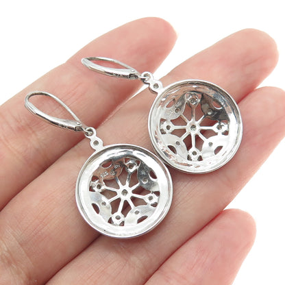 925 Sterling Silver Real Round-Cut Diamond Wheel of Fortune Dangling Earrings