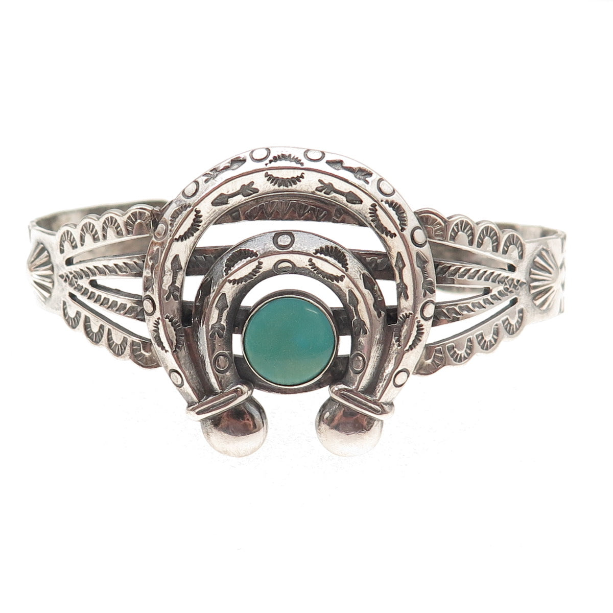 Old Pawn Sterling Silver Vintage Turquoise Naja Overlay Adjustable Bracelet 6"