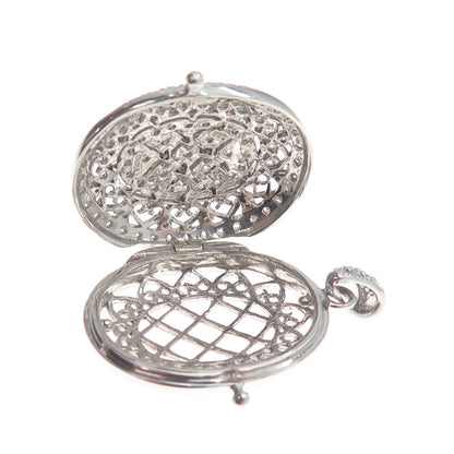 925 Sterling Silver Round-Cut Shaped C Z Ornate Oval Locket Pendant