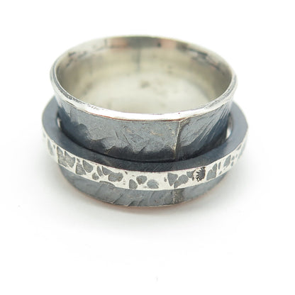 925 Sterling Silver Vintage Hammered Rotating Band Ring Size 5.75