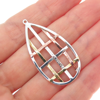 ROBERT LEE MORRIS 925 Sterling Brass & Copper Vintage Woven Teardrop Pendant