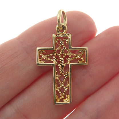 925 Sterling Silver Gold Plated Roped Cross Charm Pendant