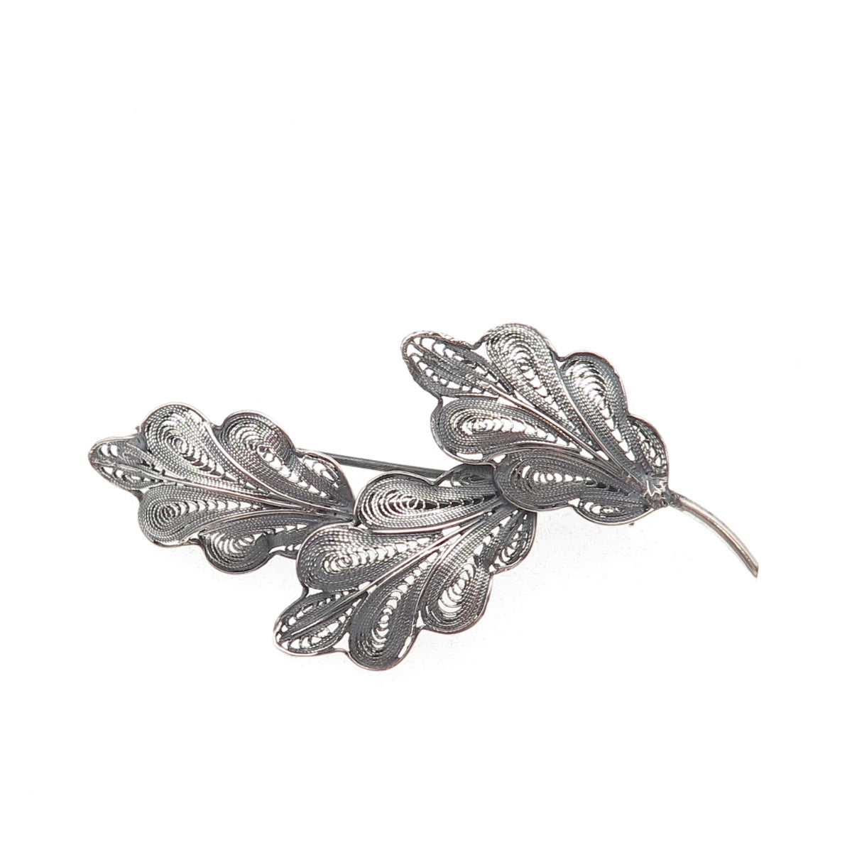 800 Silver Vintage Italy Floral Filigree Oxidized Pin Brooch