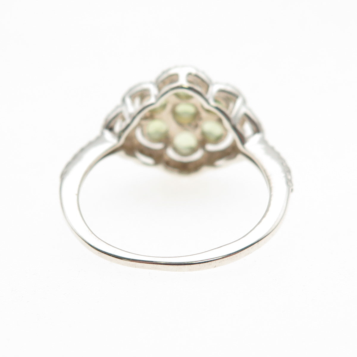 Chuck Clemency 925 Sterling Silver Real Round-Cut Peridot Cluster Ring Size 7