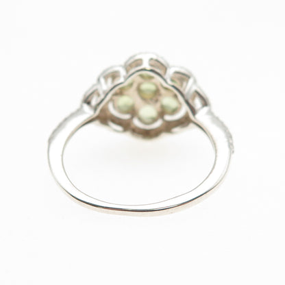 Chuck Clemency 925 Sterling Silver Real Round-Cut Peridot Cluster Ring Size 7