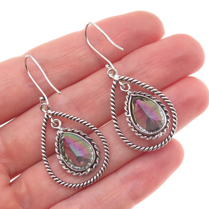 925 Sterling Silver Real Pear-Cut Mystic Quartz Oxidized Dangle Earrings