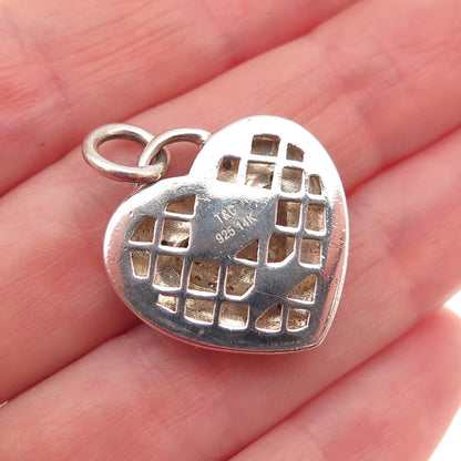 Town & Country 925 Sterling Silver 14K Gold Vintage Real Diamond Heart Pendant
