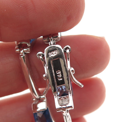 925 Sterling Silver Real Tanzanite Bar Link Bracelet 7.25"