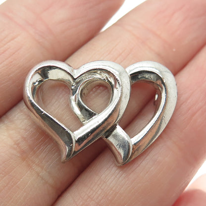 925 Sterling Silver Vintage Couple of Open Hearts Slide Pendant