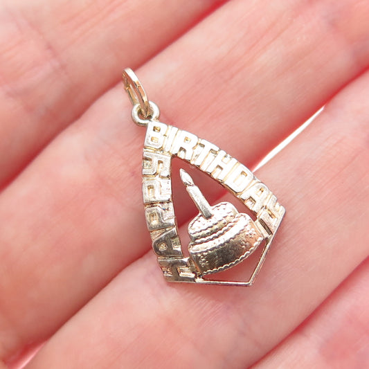 BEAU 925 Sterling Silver Gold Plated Vintage Happy Birthday Minimalist Pendant