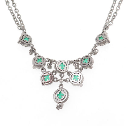 Judith Ripka 925 Sterling Silver Real Green Onyx & C Z Double Chain Necklace 18"