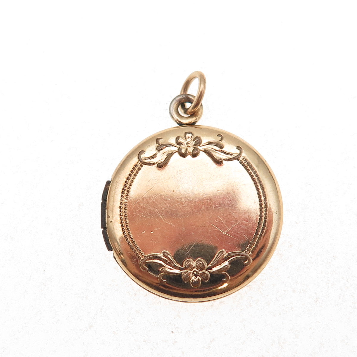 Gold Filled Antique Art Deco Engraved Floral Heart Round Locket Charm Pendant