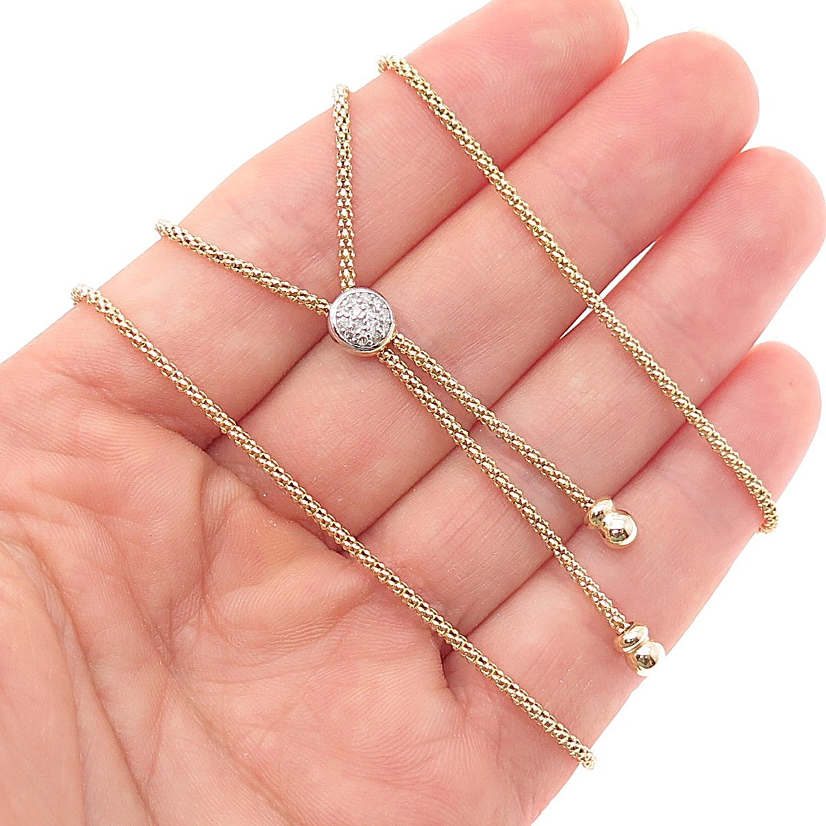 DASAN 925 Sterling Silver Gold Plated Italy Real Diamond Lariat Necklace 20-22"