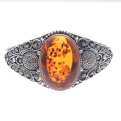 SUARTI BALI 925 Sterling Silver Vintage Real Amber Adjustable Bracelet 7.75"
