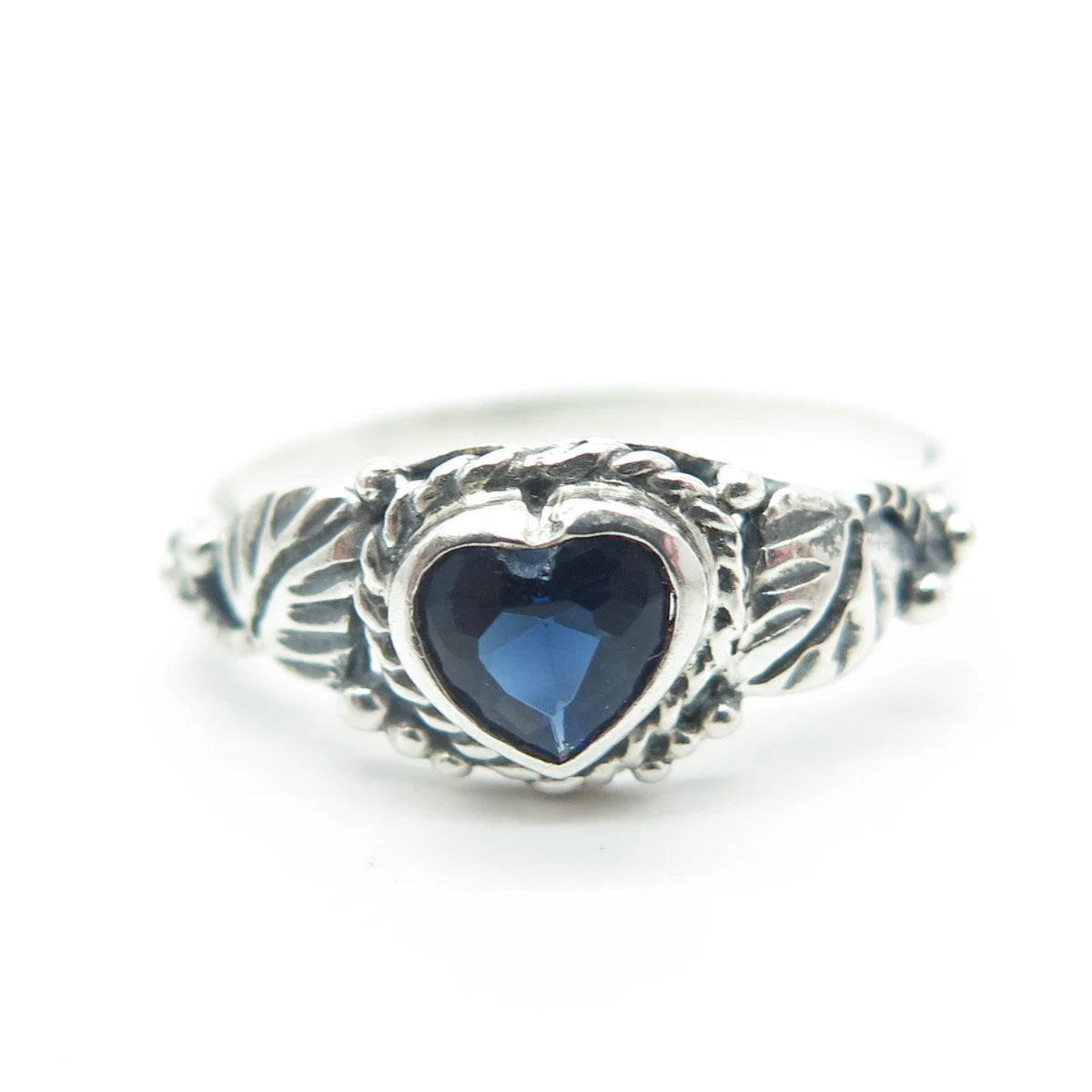 925 Sterling Silver Vintage Southwestern Blue C Z Heart Tribal Ring Size 7.25