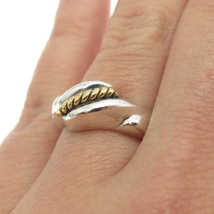 925 Sterling Silver 2-Tone Vintage Mexico Ribbed Ring Size 6