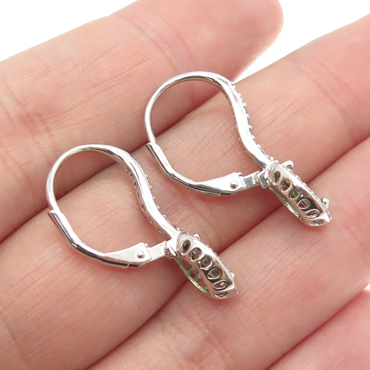 925 Sterling Silver Marquise-Cut Green & Round White C Z Eye Drop Earrings