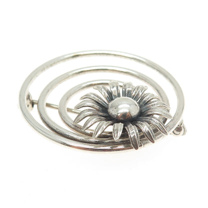 W. E. RICHARDS 925 Sterling Silver Vintage Floral Triple Circle Pin Brooch