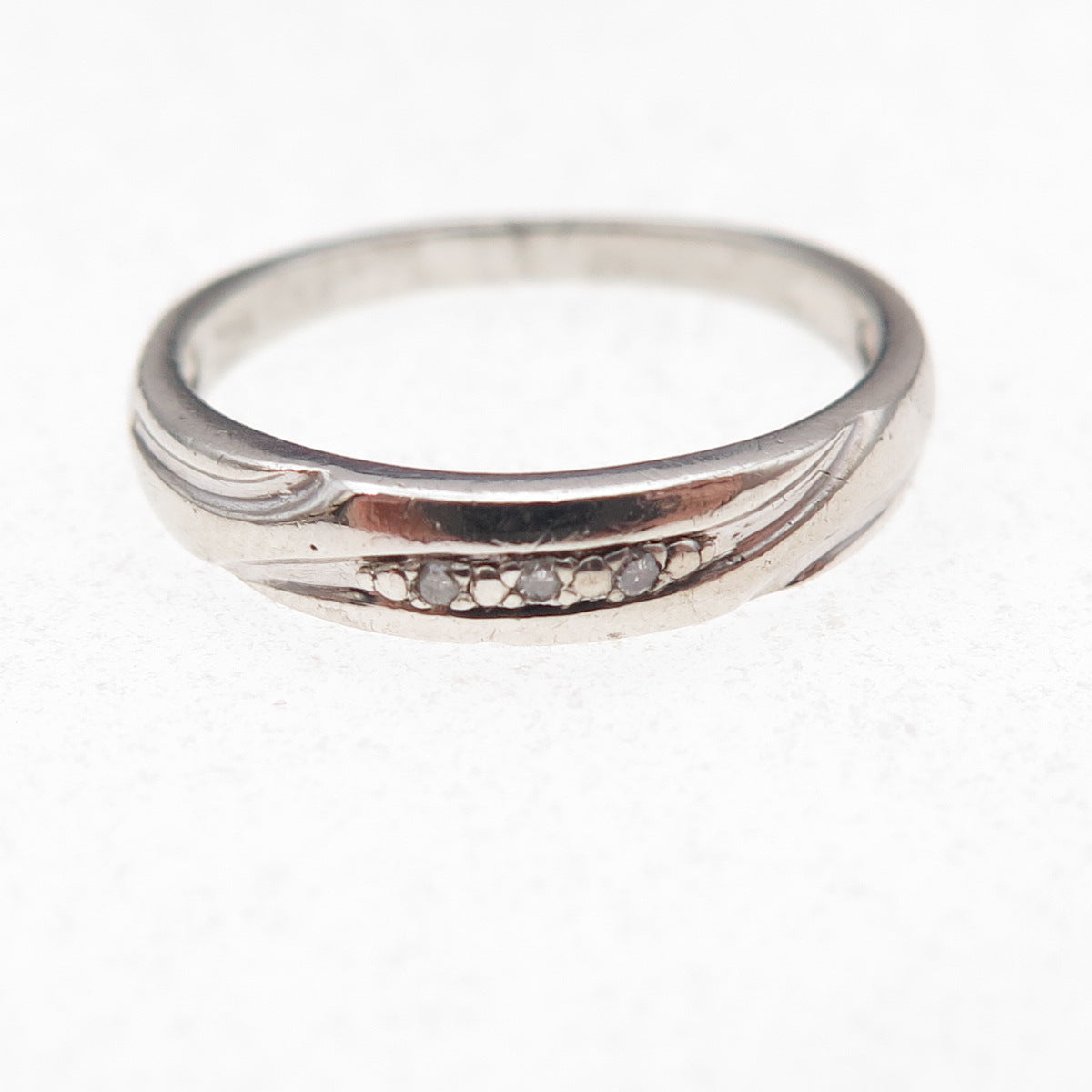 925 Sterling Silver Real Round-Cut Diamond Band Ring Size 7