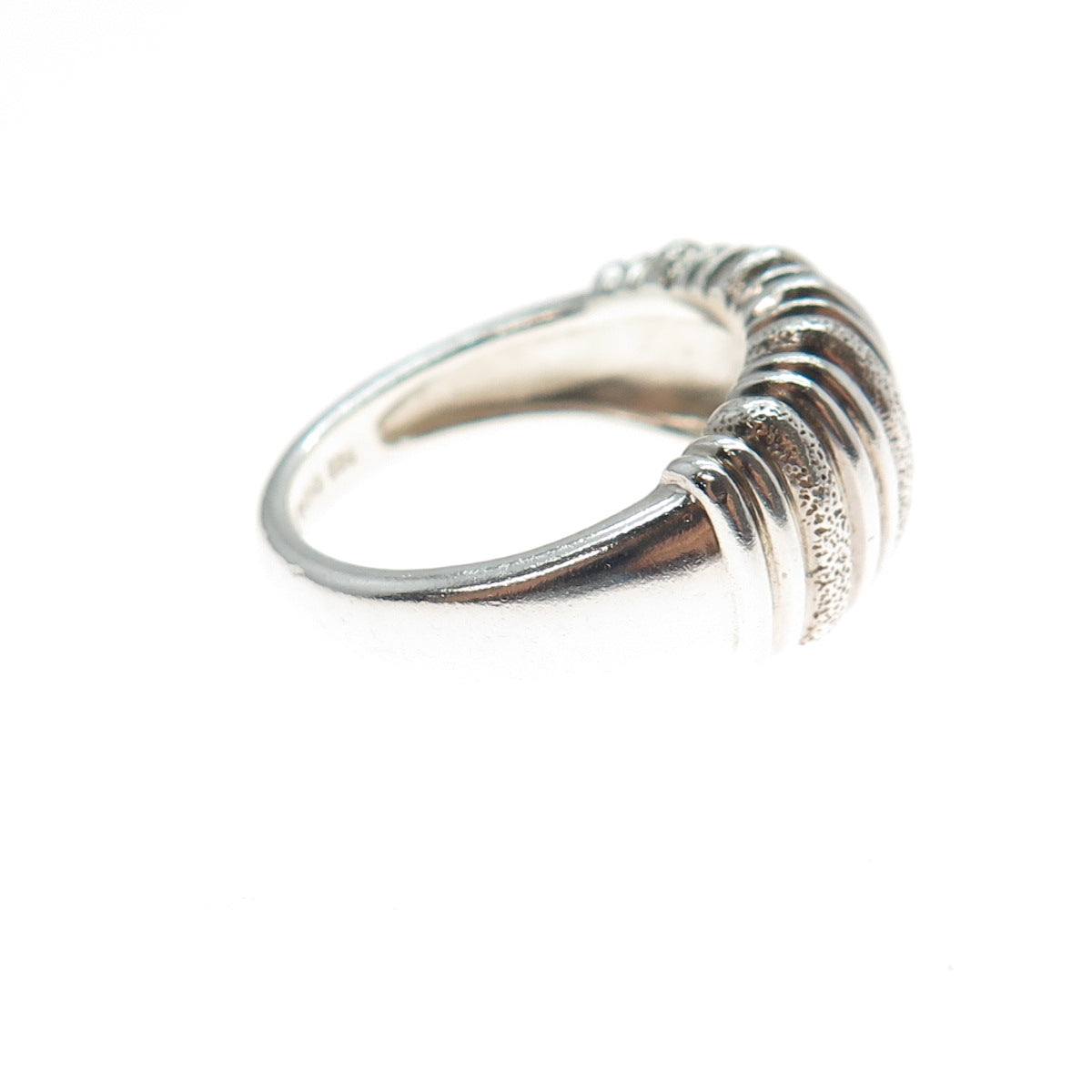 925 Sterling Silver Vintage Modernist Ribbed Dome Ring Size 7