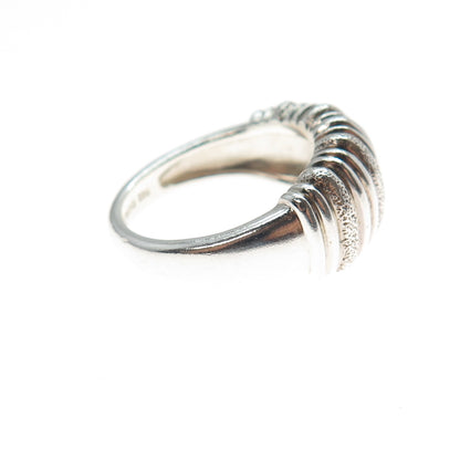 925 Sterling Silver Vintage Modernist Ribbed Dome Ring Size 7