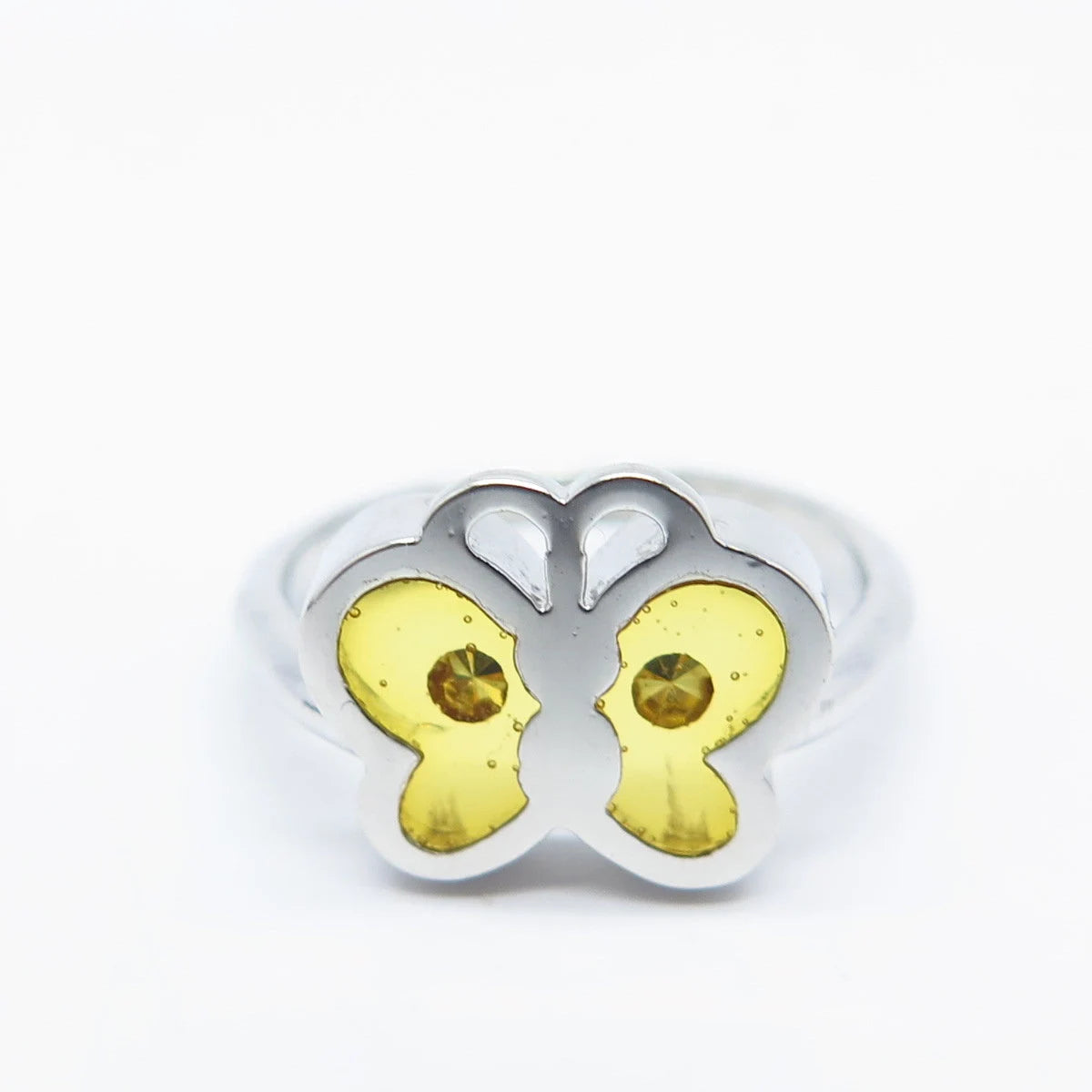 925 Sterling Silver Vintage Citrine-Tone Glass Butterfly Ring Size 6.25