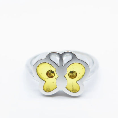 925 Sterling Silver Vintage Citrine-Tone Glass Butterfly Ring Size 6.25