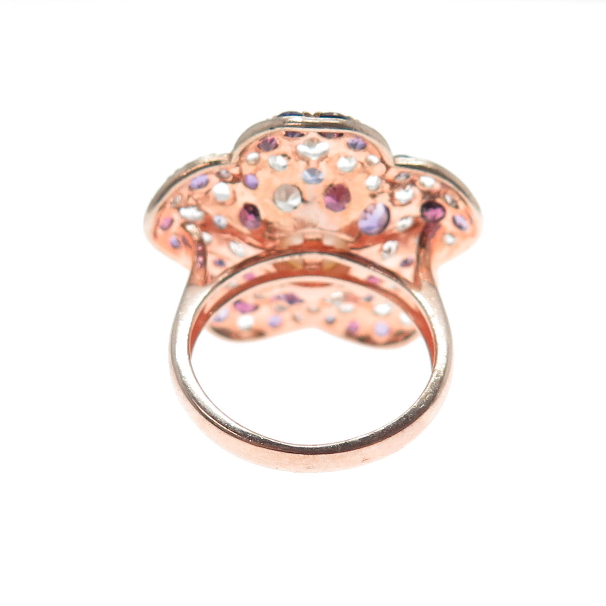CLYDE DUNEIER Sterling Silver Rose Gold Plated Real Pearl & Muti-Gem Ring Size 7