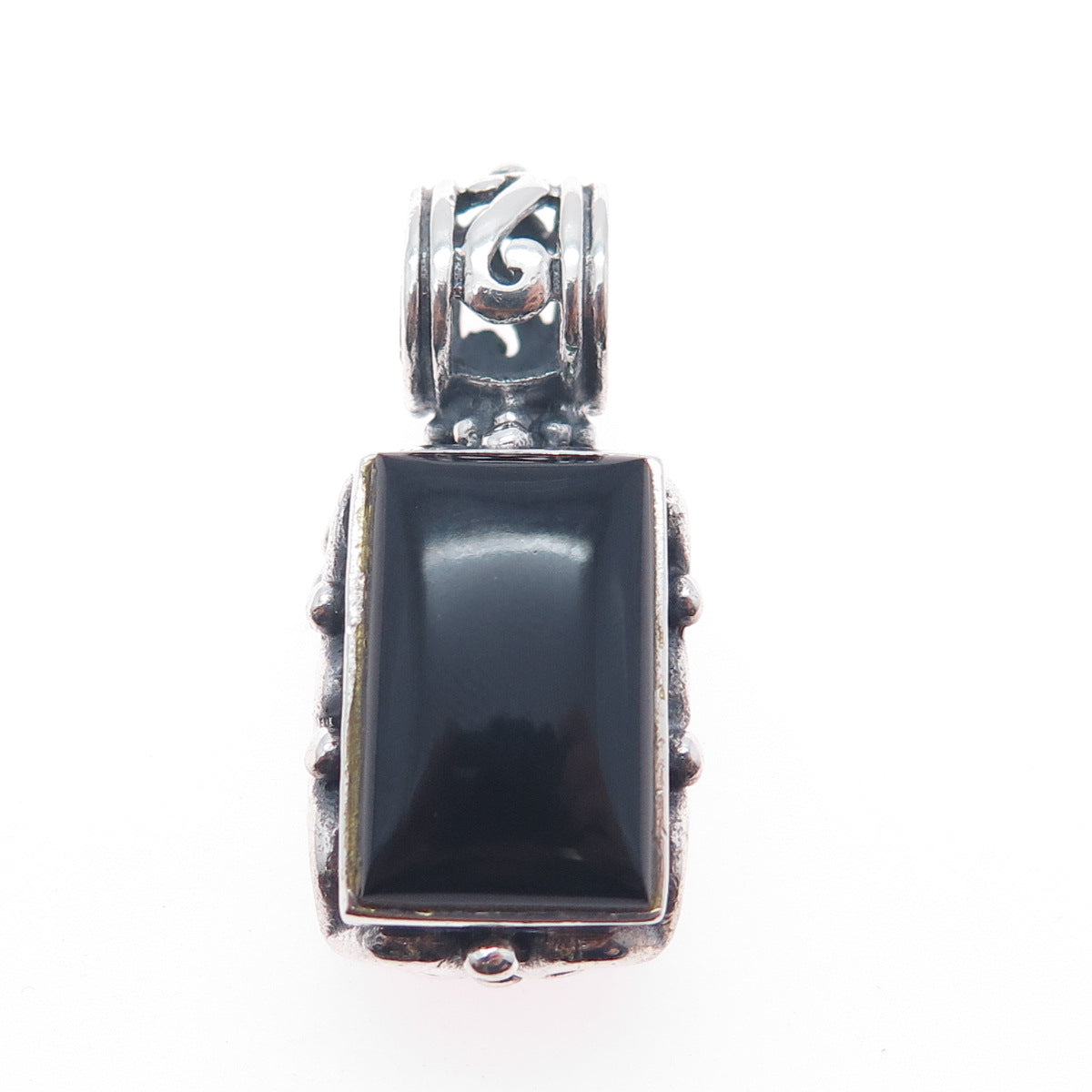 925 Sterling Silver Vintage Real Black Onyx Ornate Oxidized Charm Pendant
