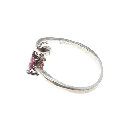 925 Sterling Silver Vintage Real Pear-Cut Pink Topaz Modernist Ring Size 6.75