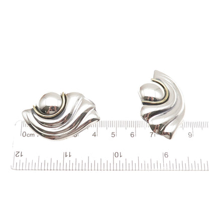 925 Sterling Silver 2-Tone Vintage Mexico Modernist Clip On Earrings