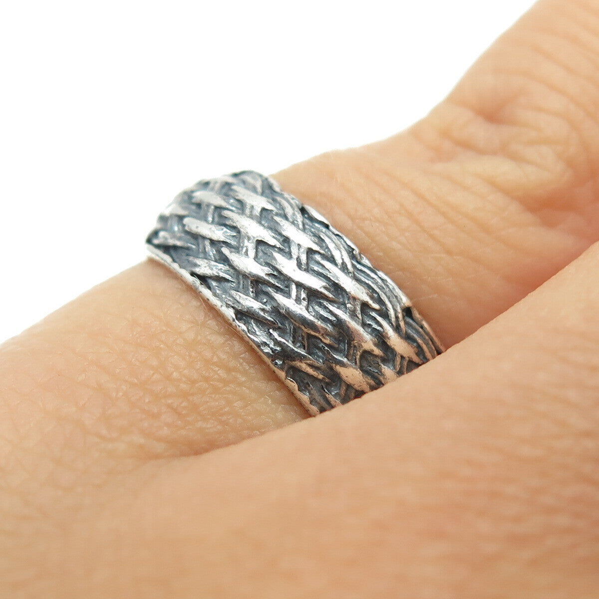 925 Sterling Silver Vintage Wicker Band Ring Size 6.25