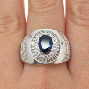 HAN 925 Sterling Silver Lab-Created Sapphire & White Topaz Ring Size 11