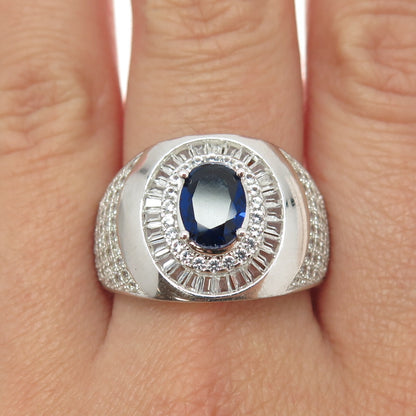 HAN 925 Sterling Silver Lab-Created Sapphire & White Topaz Ring Size 11