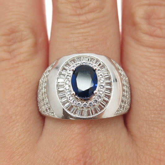 HAN 925 Sterling Silver Lab-Created Sapphire & White Topaz Ring Size 11