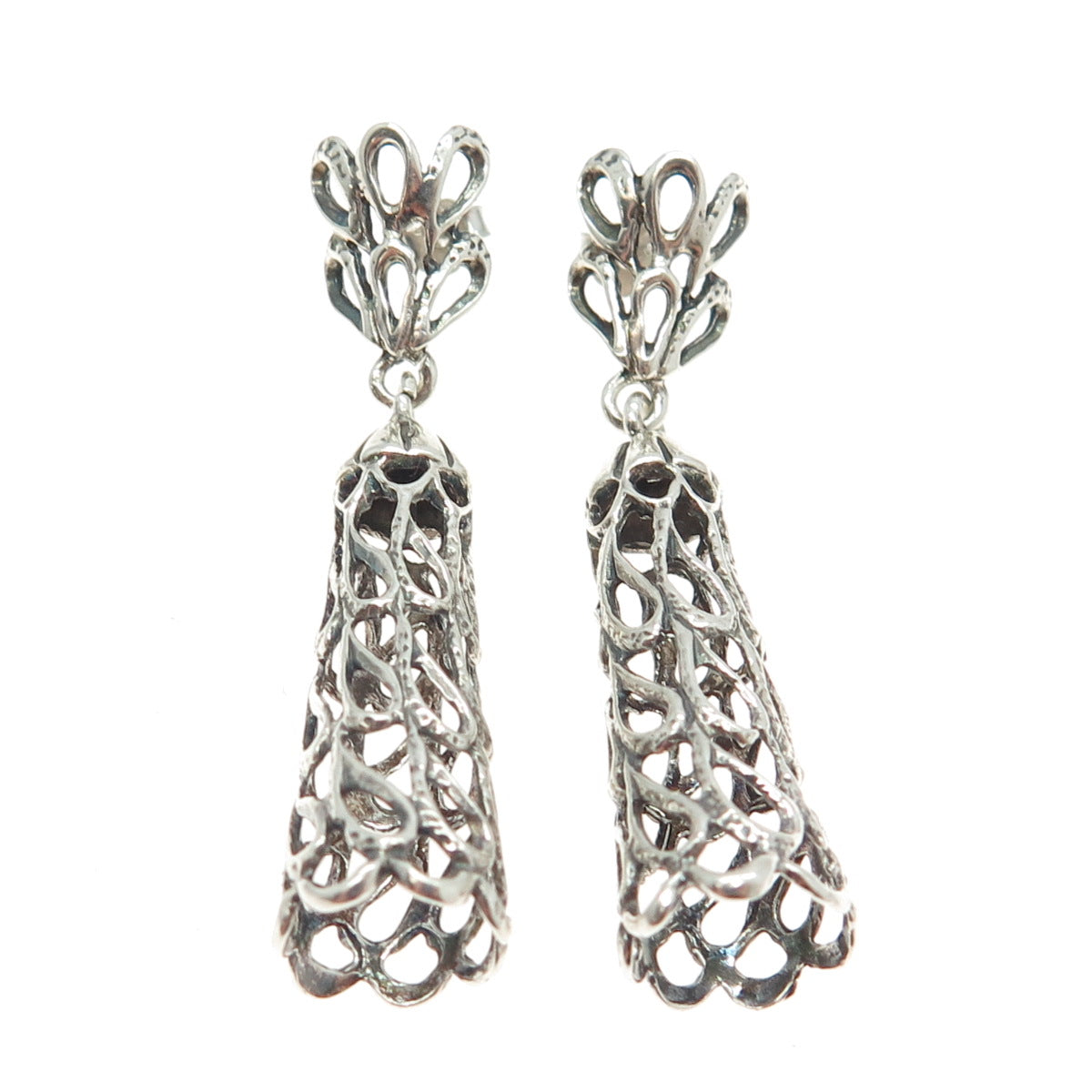 925 Sterling Silver Vintage Drop-Shape Dangling Earrings