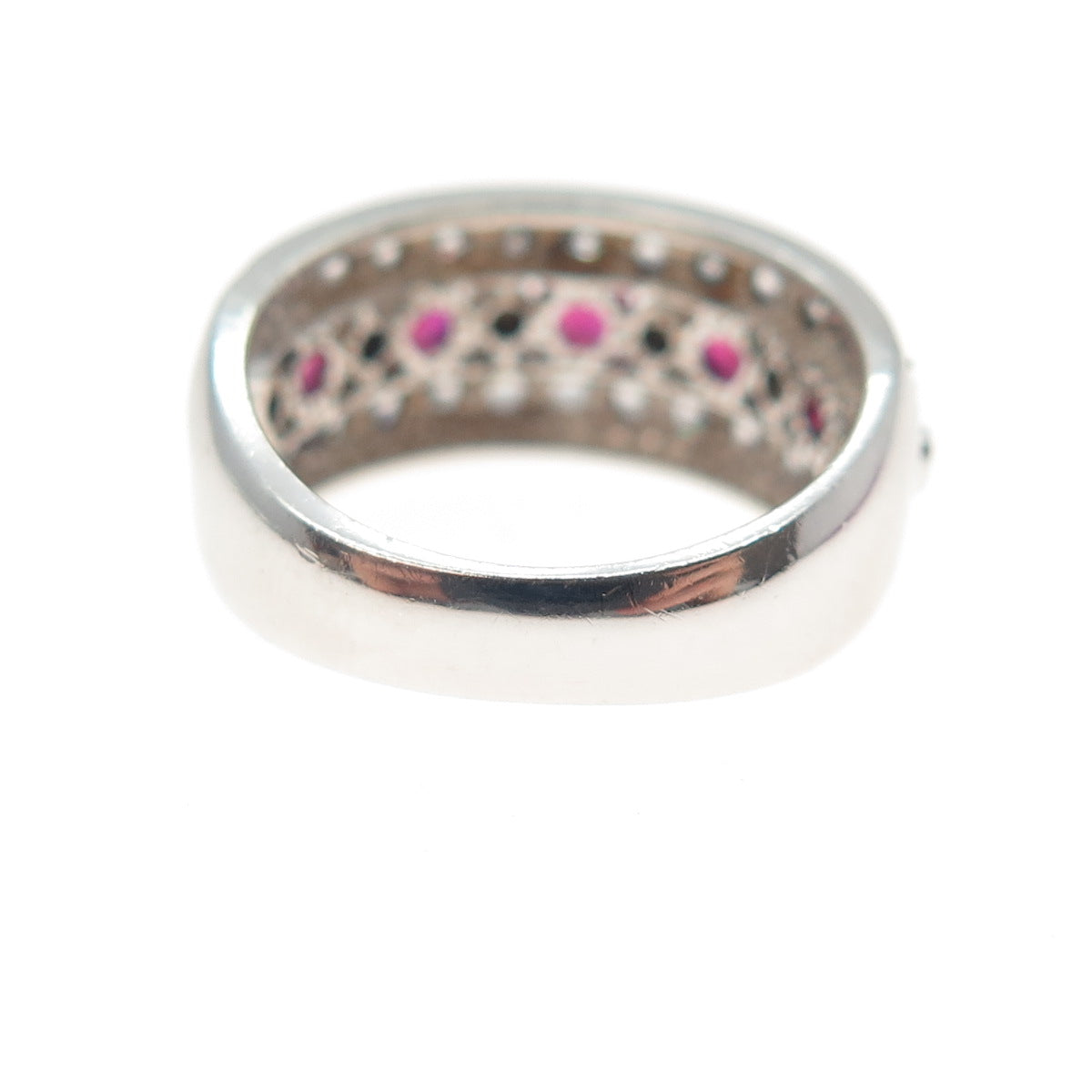 925 Sterling Silver Round-Cut Lab-Created Ruby & C Z Ring Size 5.25