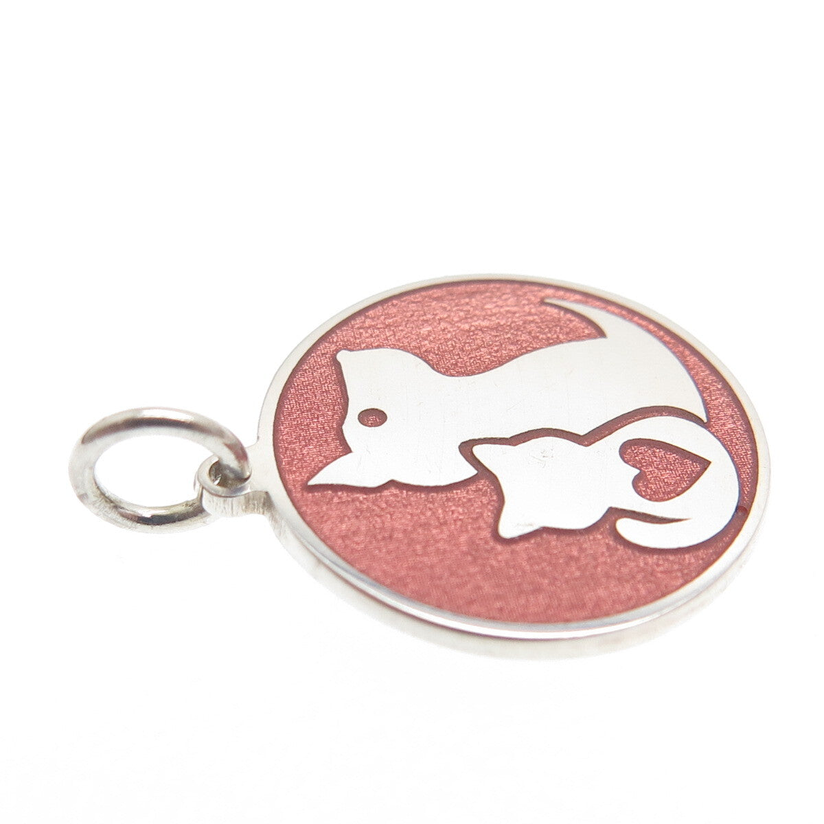 925 Sterling Silver Rose Enamel Cat & Dog Friendship Minimalist Charm Pendant