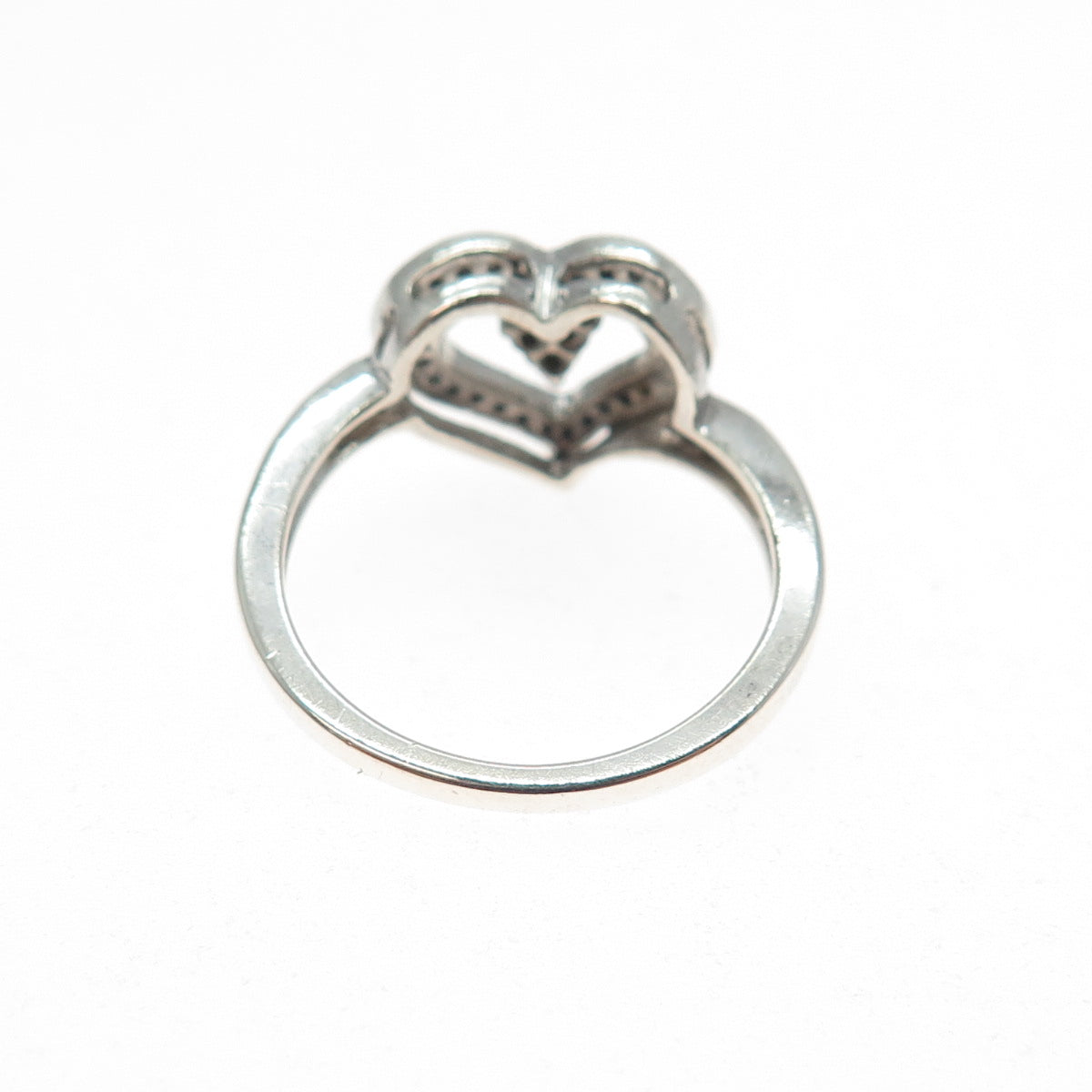 CHARLES WINSTON 925 Sterling Silver Real Round-Cut Diamond Heart Ring Size 7.25
