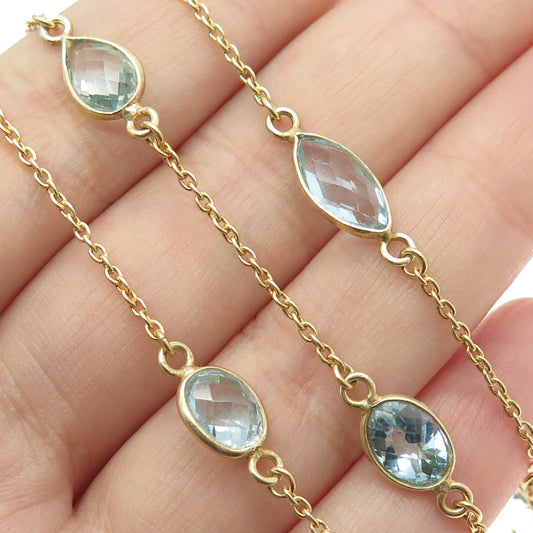 925 Sterling Silver Gold Plated Vintage Real Blue Topaz By The Yard Necklace 34"