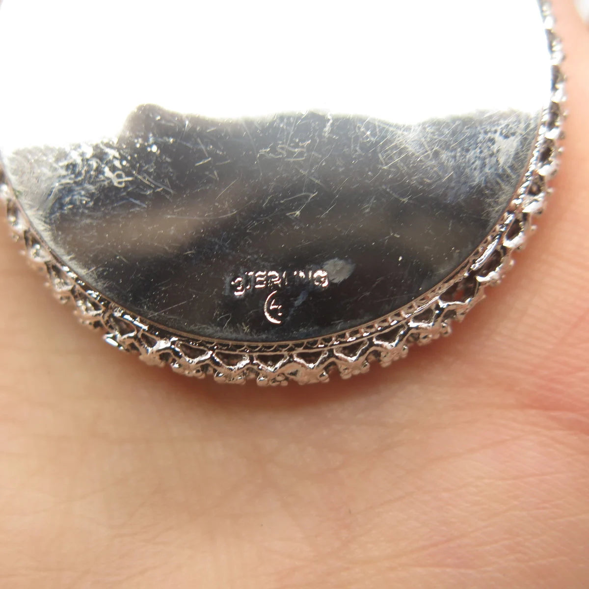 925 Sterling Silver Vintage Red Garnet-Tone Glass "Las Vegas Nevada" Pendant