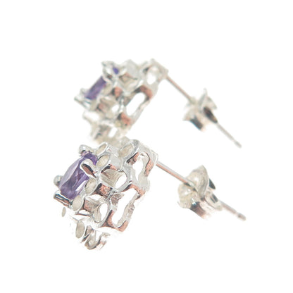 CHATEAU D'ARGENT 925 Sterling Silver Vintage Real Amethyst Floral Earrings