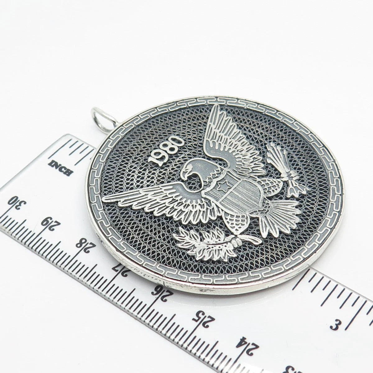 925 Sterling Silver Vintage Chinese Dragon & Eagle Filigree Pendant