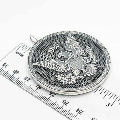 925 Sterling Silver Vintage Chinese Dragon & Eagle Filigree Pendant